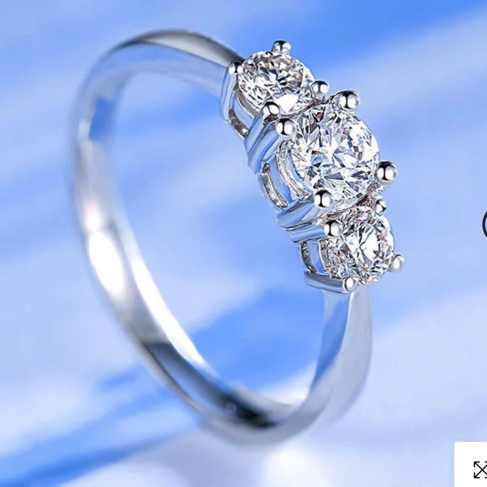 Classic 3-stone Round Cut Moissanite Sterling Silver Wedding/Anniversary Ring